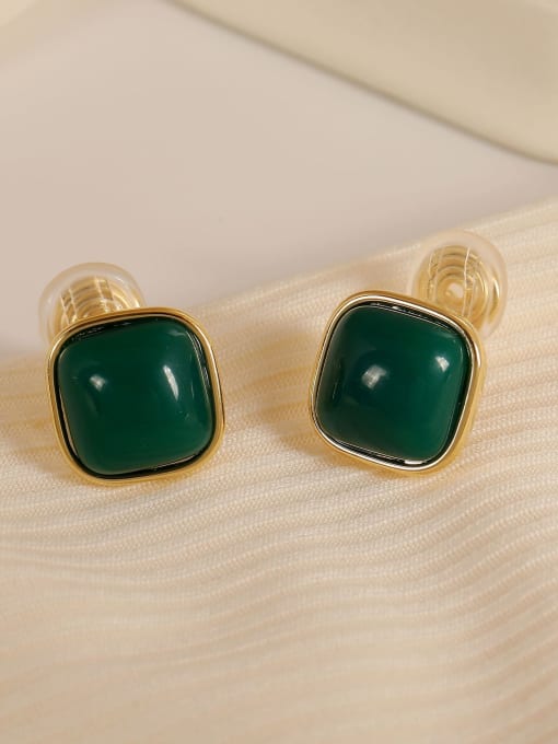 14k Gold [Dark Green] Zinc Alloy Resin Geometric Minimalist Stud Earring